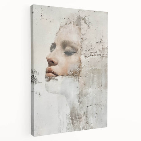 Abstract figurative wall art on stretched canvas, showcasing vibrant colors and dynamic shapes, viewed from the side, ideal for modern home decor.