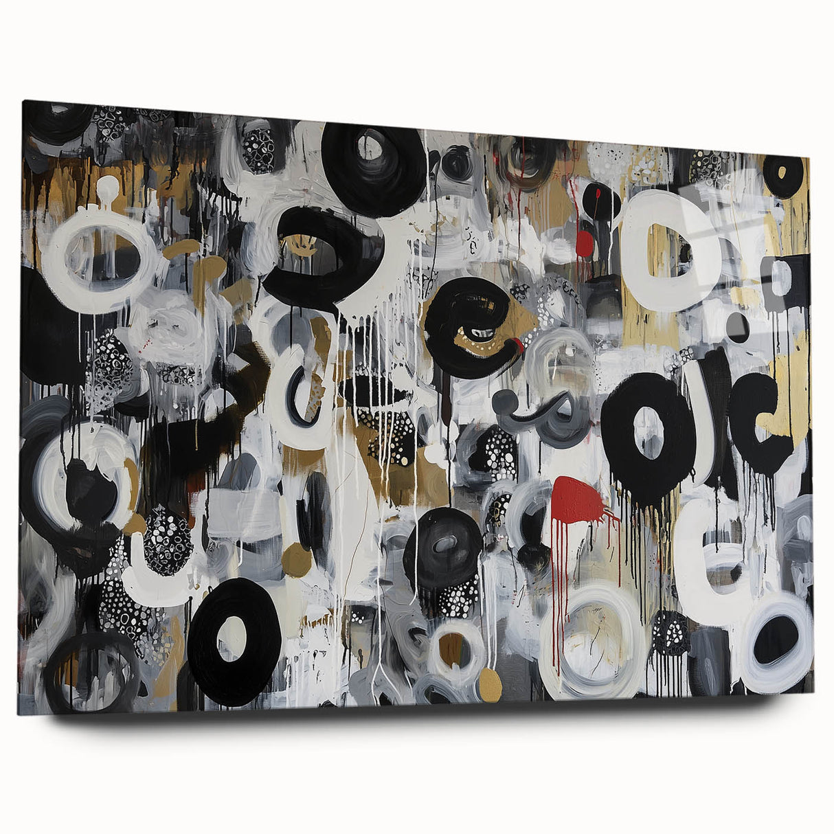 Large Abstract Bedroom Wall Art – Black, Beige & Gold Canvas