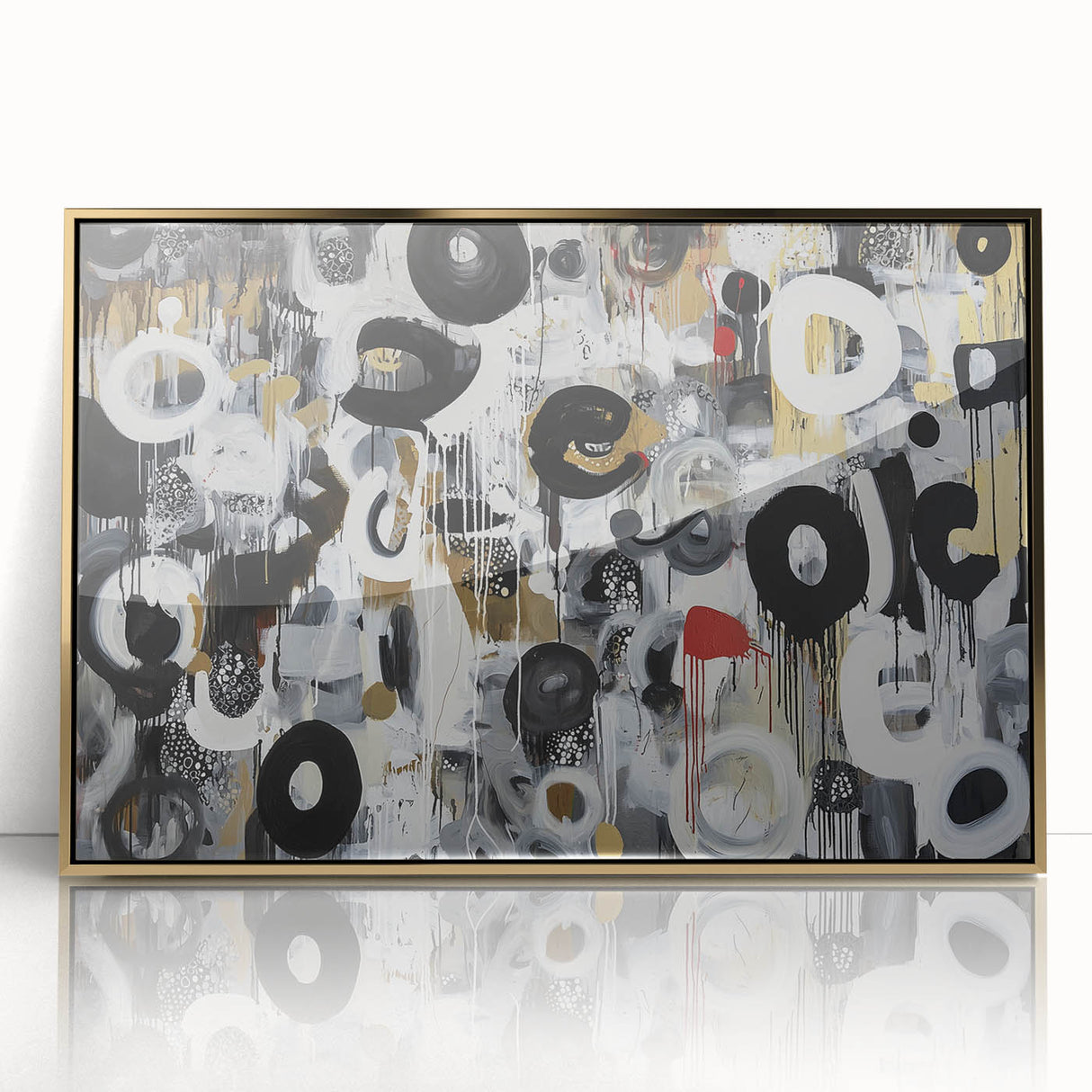 Large Abstract Bedroom Wall Art – Black, Beige & Gold Canvas