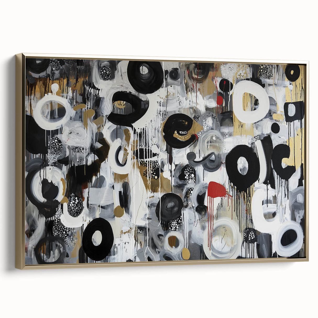 Large Abstract Bedroom Wall Art – Black, Beige & Gold Canvas
