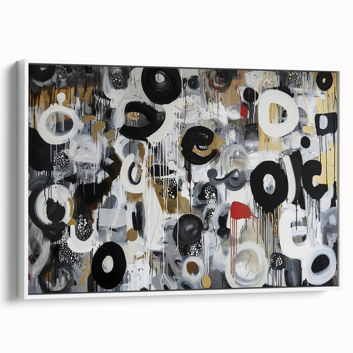 Large Abstract Bedroom Wall Art – Black, Beige & Gold Canvas