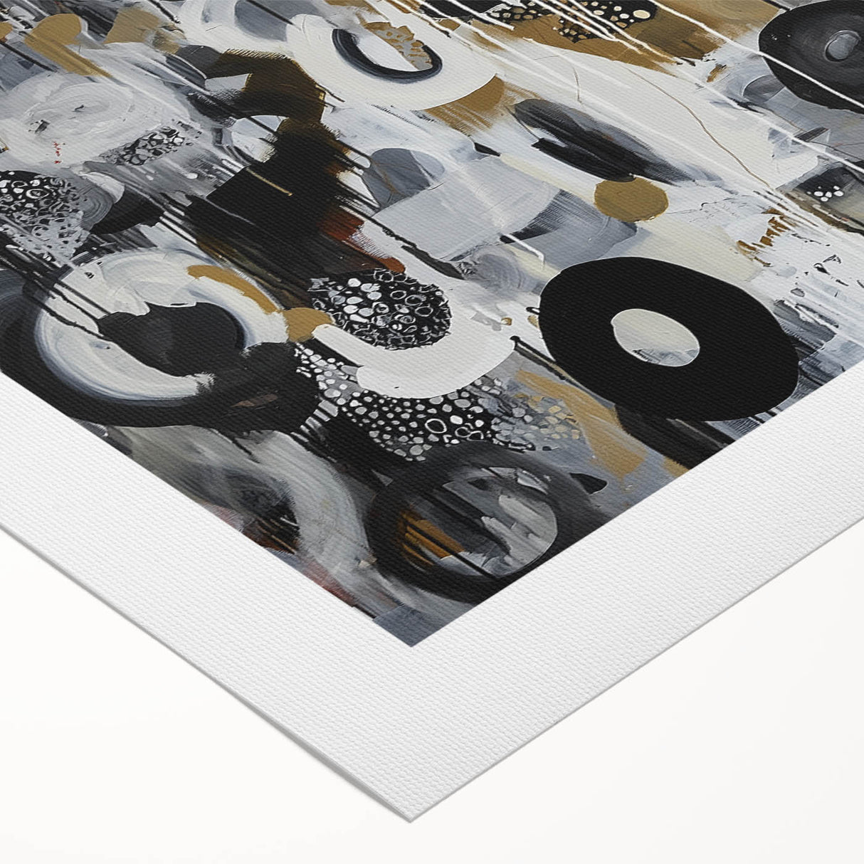 Large Abstract Bedroom Wall Art – Black, Beige & Gold Canvas