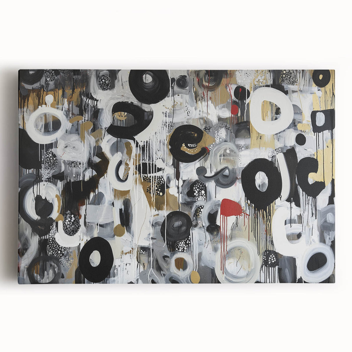 Large Abstract Bedroom Wall Art – Black, Beige & Gold Canvas