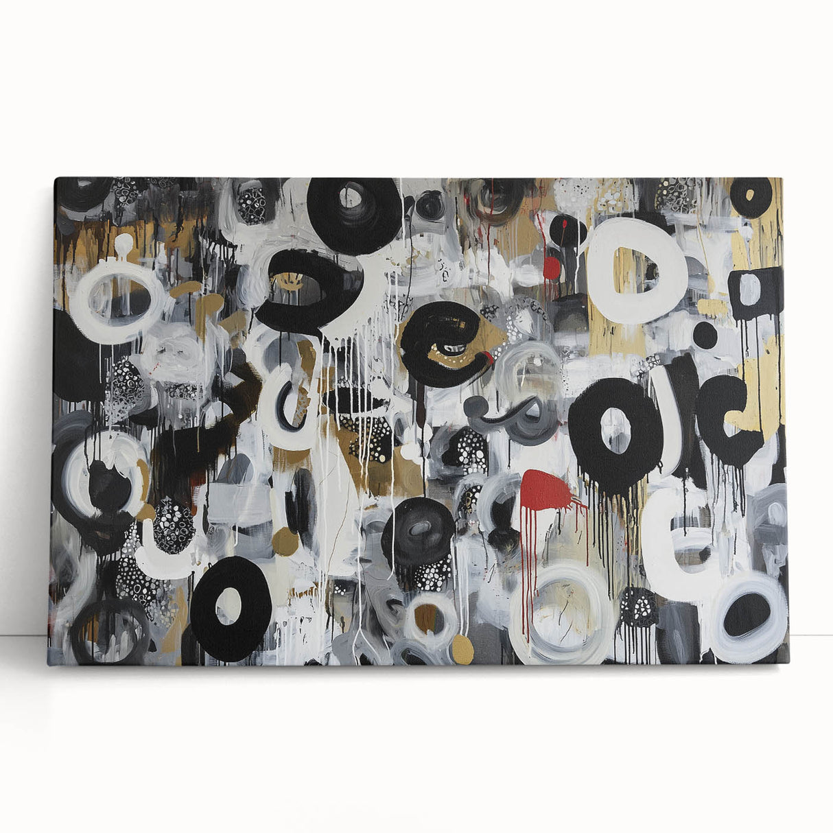 Large Abstract Bedroom Wall Art – Black, Beige & Gold Canvas