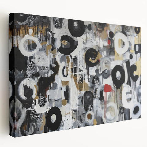 Large Abstract Bedroom Wall Art – Black, Beige & Gold Canvas