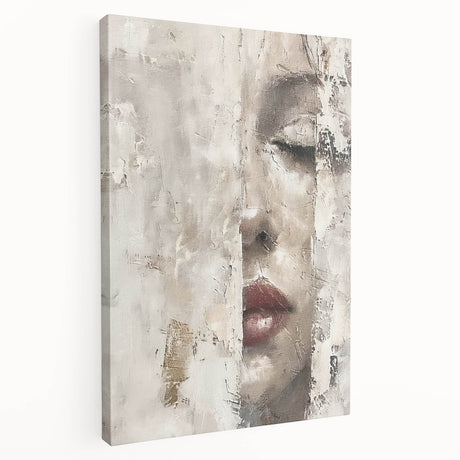 Abstract figurative wall art on stretched canvas showcasing vibrant colors and dynamic shapes, viewed from the side to highlight its depth and texture. Ideal for modern home decor.
