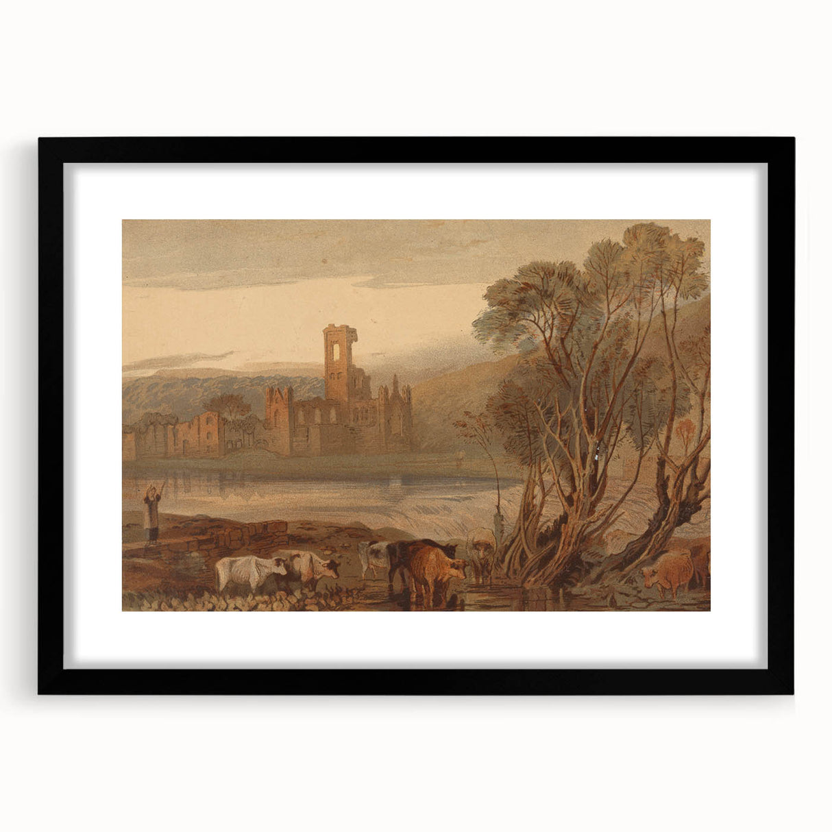Romantic Art Prints: Kirkstall Abbey on the River Aire - Historical Wall Art