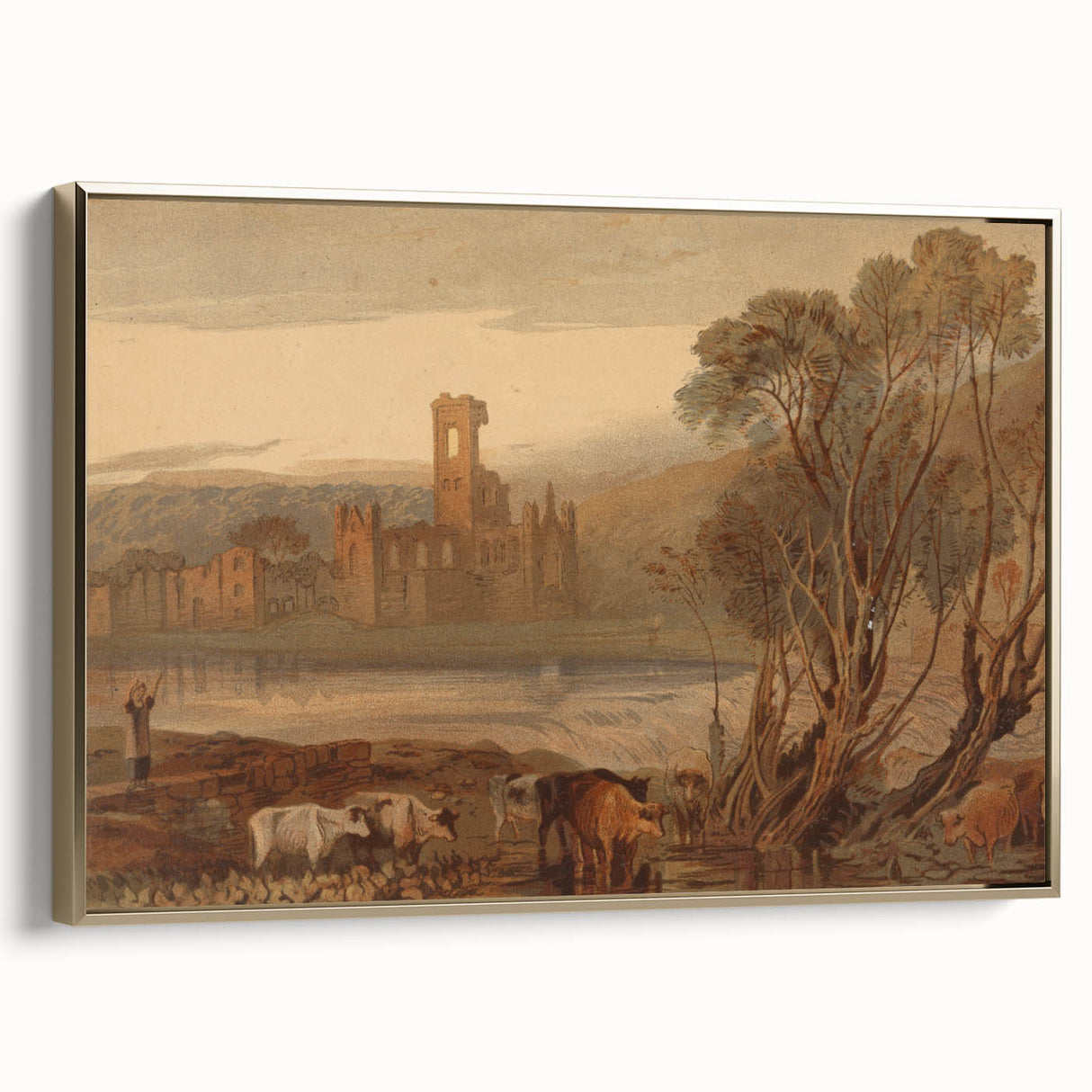 Romantic Art Prints: Kirkstall Abbey on the River Aire - Historical Wall Art