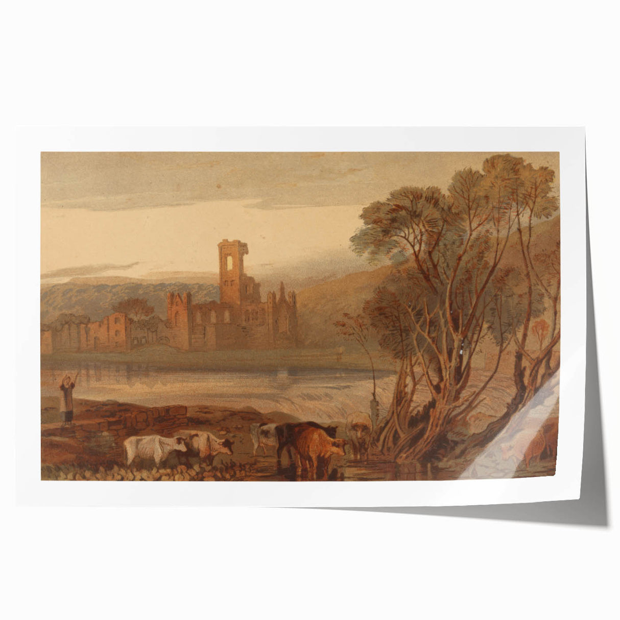 Romantic Art Prints: Kirkstall Abbey on the River Aire - Historical Wall Art