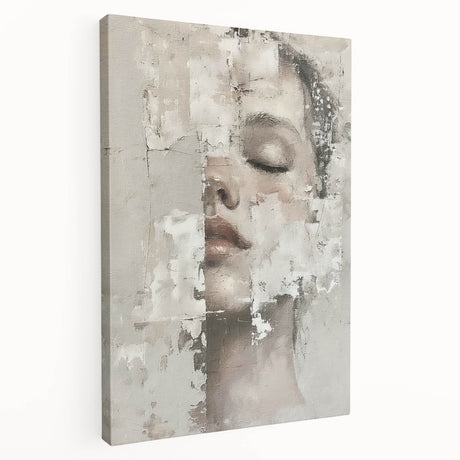 Abstract figurative wall art on stretched canvas showcasing vibrant colors and fluid shapes, displayed in a side view with a modern aesthetic, perfect for home decor.