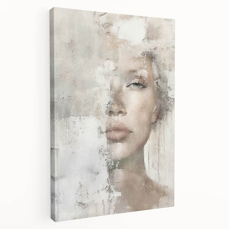 Abstract figurative wall art on stretched canvas showcasing vibrant colors and dynamic shapes, viewed from the side, ideal for modern home decor.