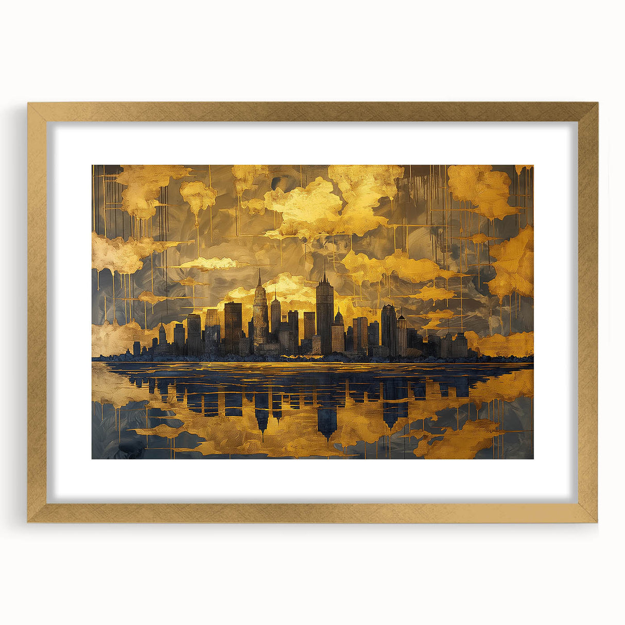 Luxury Office Wall Art – Modern Skyline Gold & Black Canvas Print