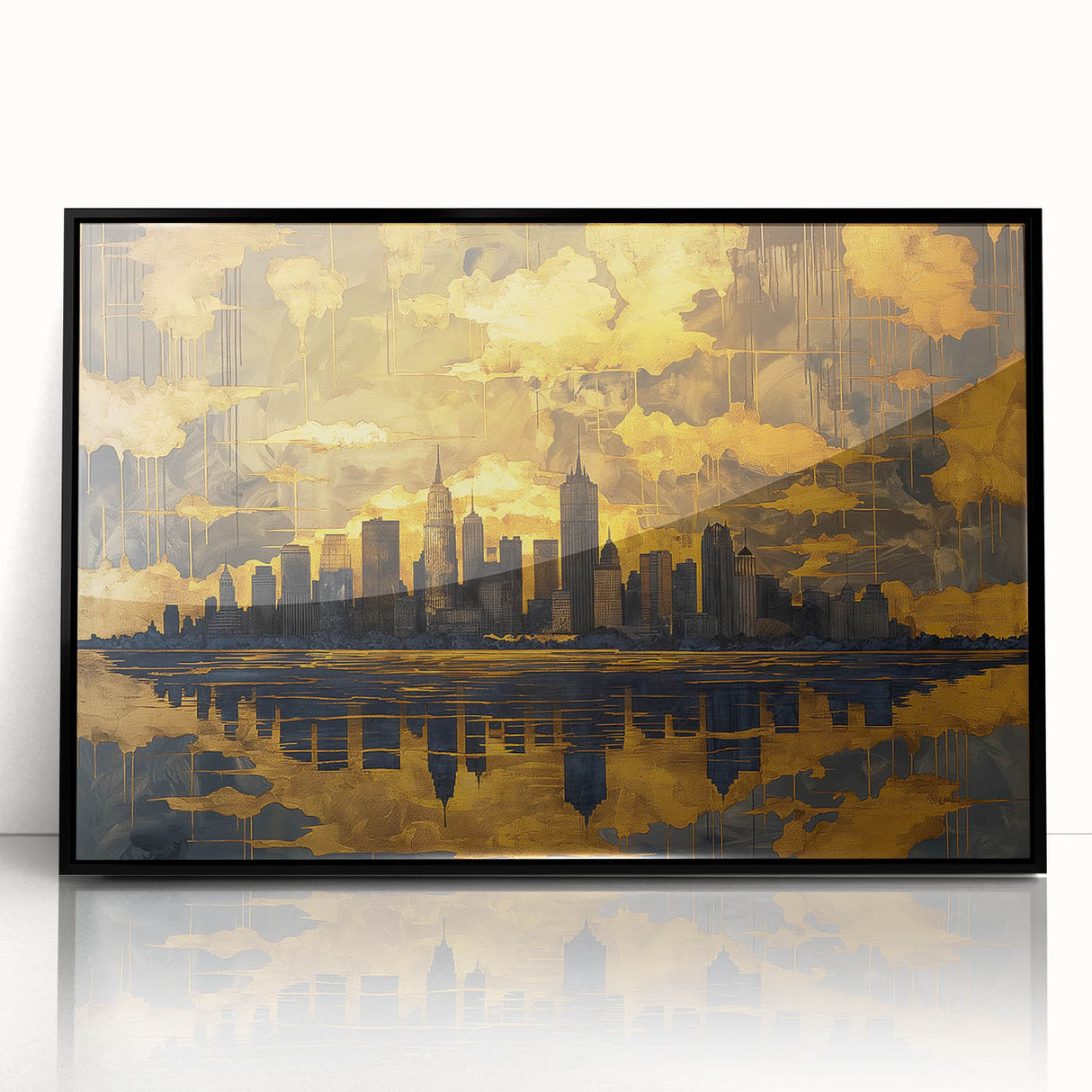 Luxury Office Wall Art – Modern Skyline Gold & Black Canvas Print