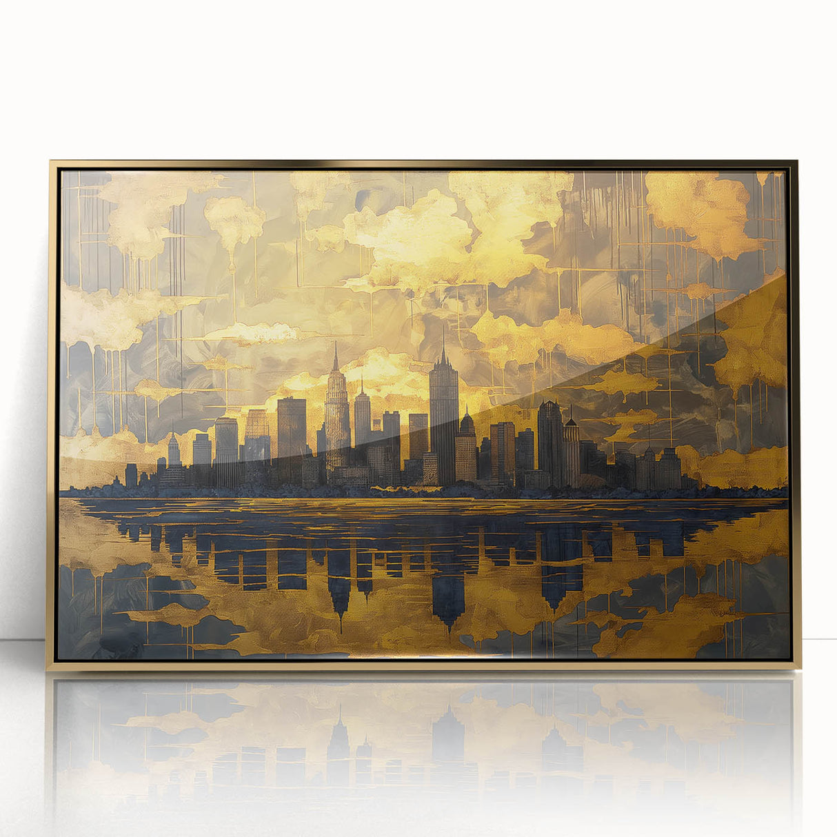 Luxury Office Wall Art – Modern Skyline Gold & Black Canvas Print