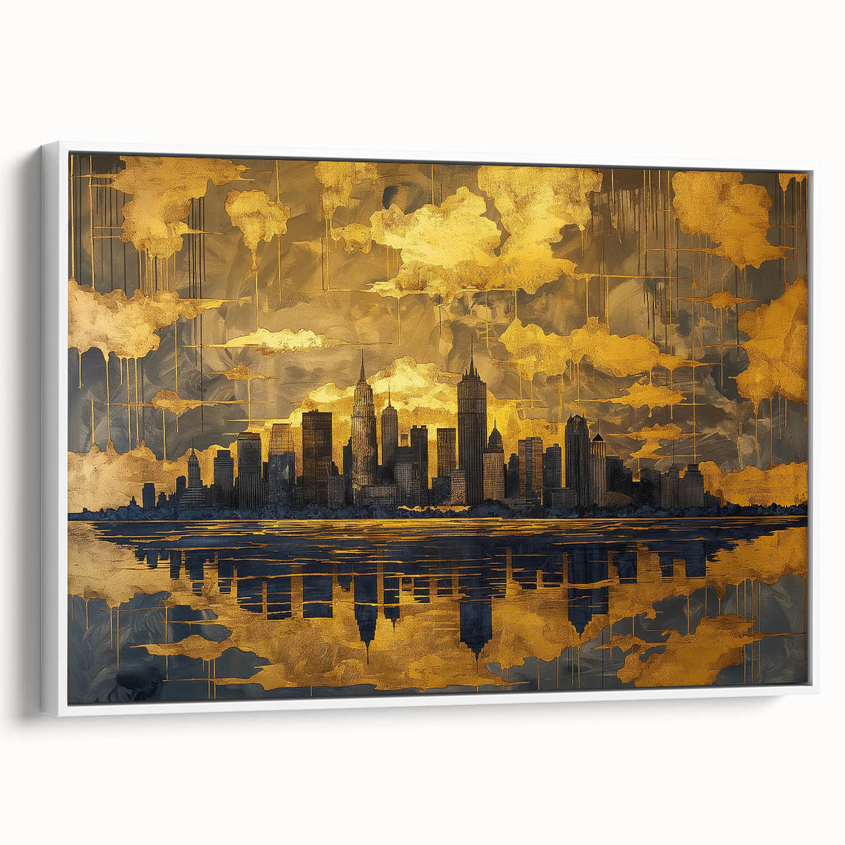 Luxury Office Wall Art – Modern Skyline Gold & Black Canvas Print