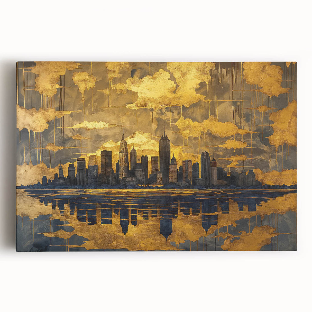 Luxury Office Wall Art – Modern Skyline Gold & Black Canvas Print