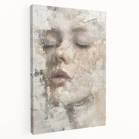 Abstract figurative wall art on stretched canvas showcasing vibrant colors and dynamic shapes, viewed from the side, ideal for modern home decor.