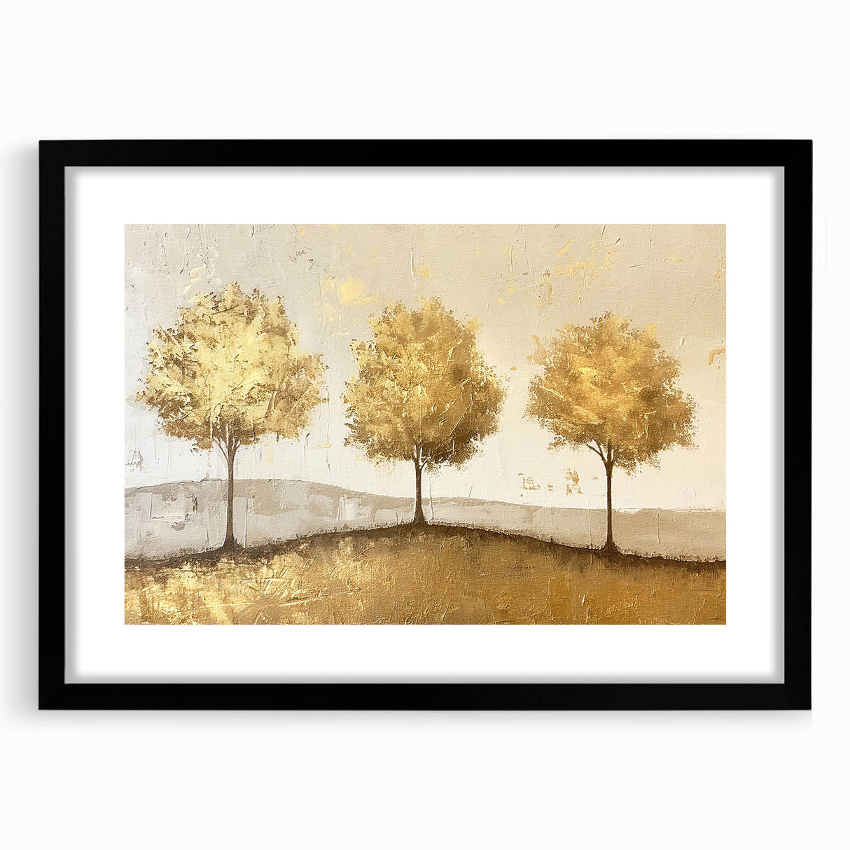 Abstract landscape wall art featuring a black frame and mat, showcasing vibrant colors and intricate details, perfect for modern home decor.