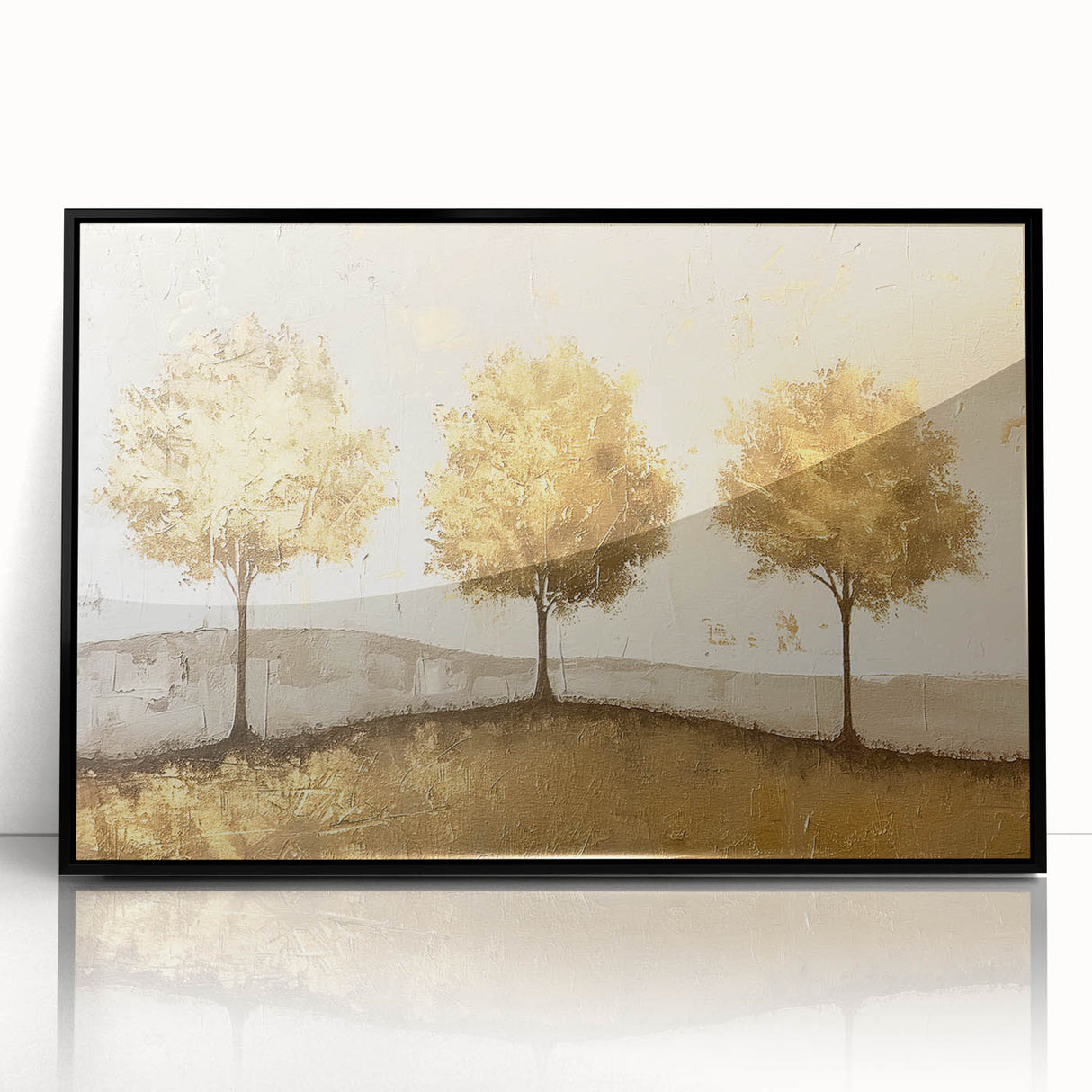 Framed abstract landscape wall art featuring bold black and vibrant colors, showcasing a modern design that enhances contemporary home decor. Perfect for living rooms or offices.