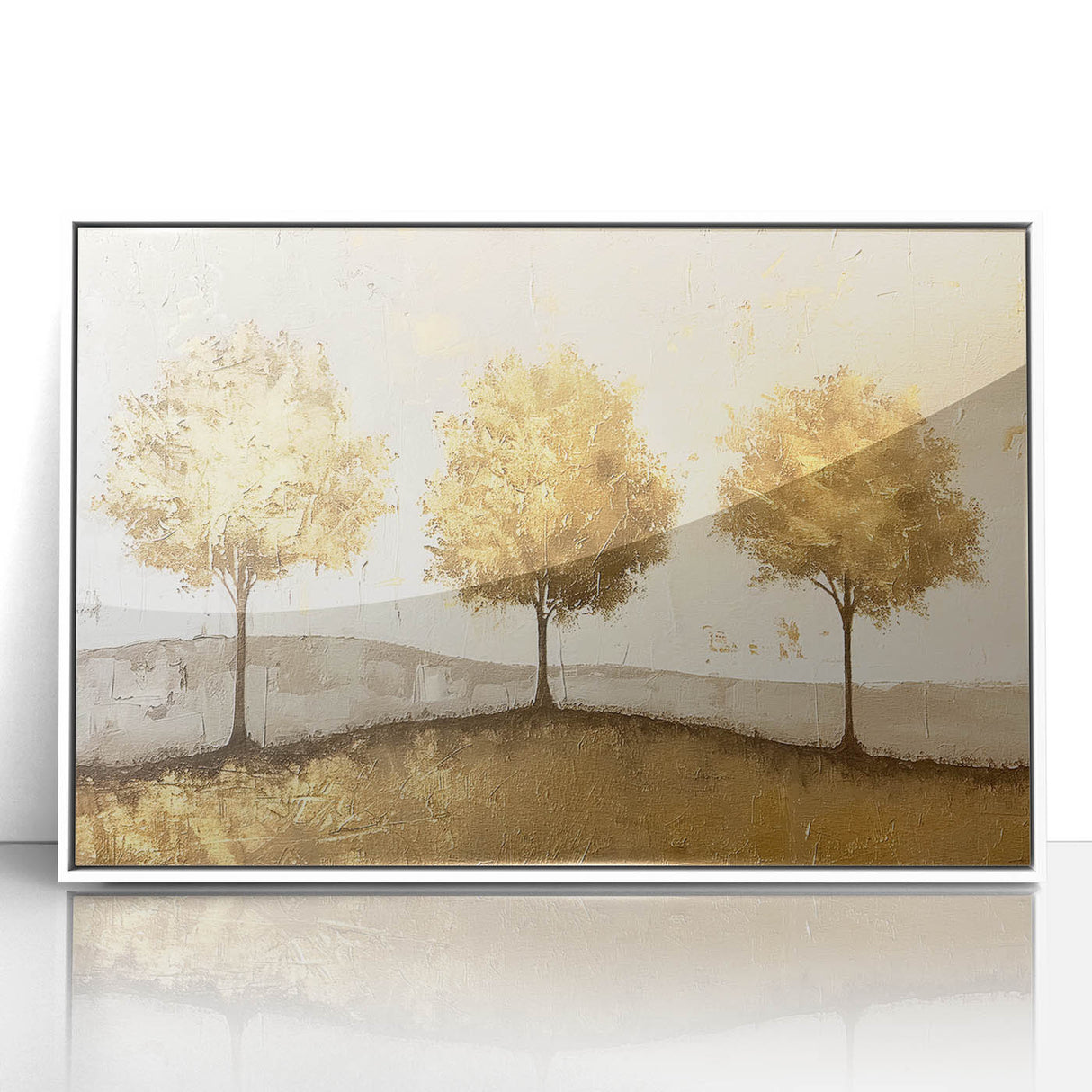 Framed abstract landscape wall art featuring vibrant colors and intricate textures, set in a sleek white frame, perfect for modern home decor.