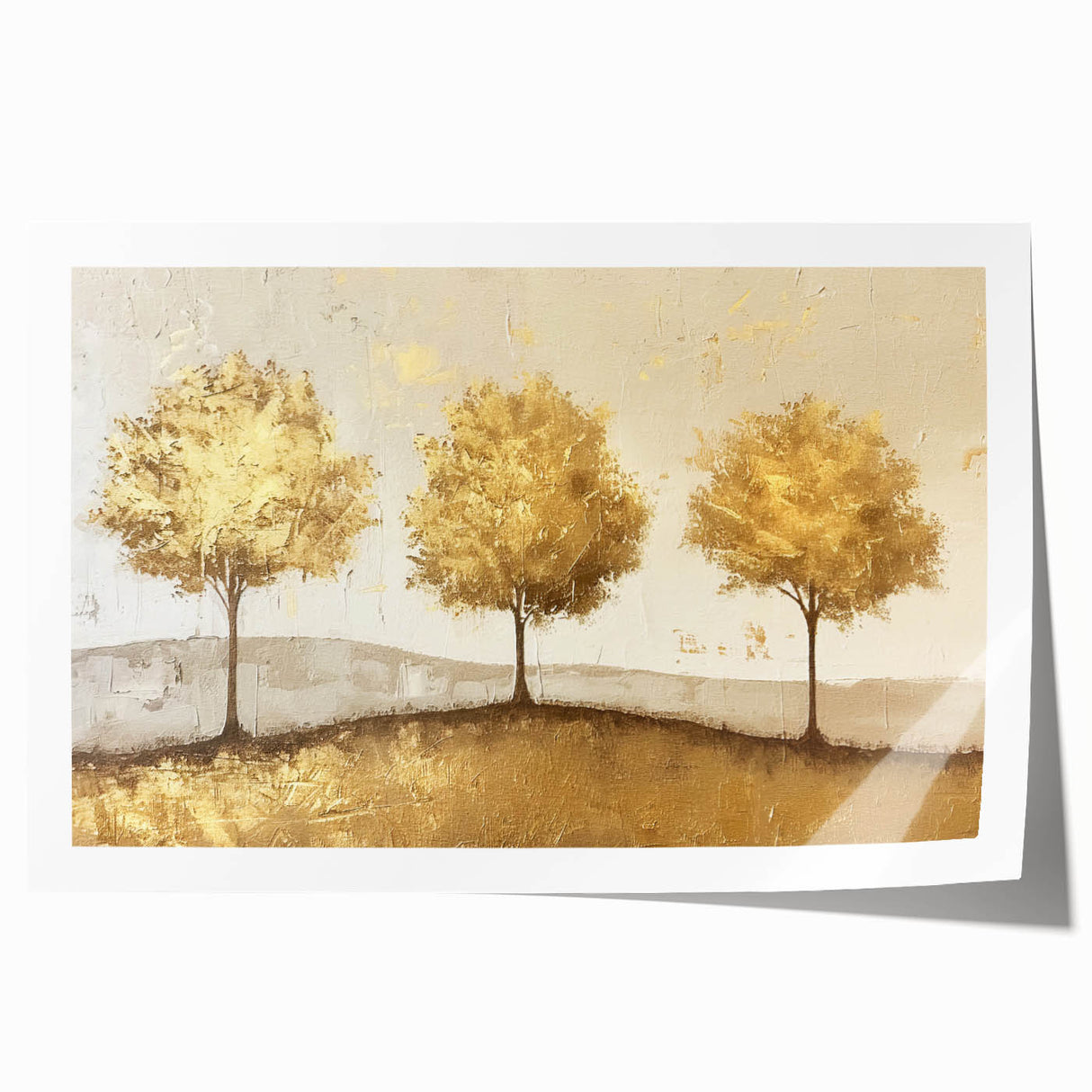 Abstract landscape wall art print showcasing vibrant colors and fluid shapes, expertly rolled for easy framing and display, emphasizing contemporary home decor aesthetics.