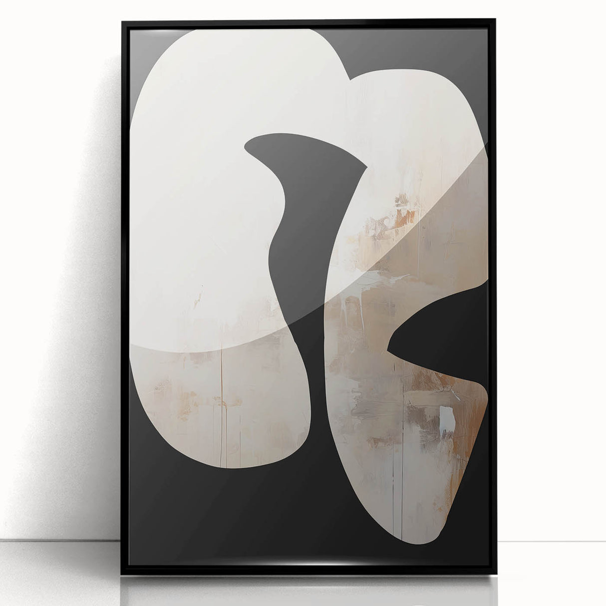 Framed Dining Room Prints - Modern Black, White & Beige Abstract