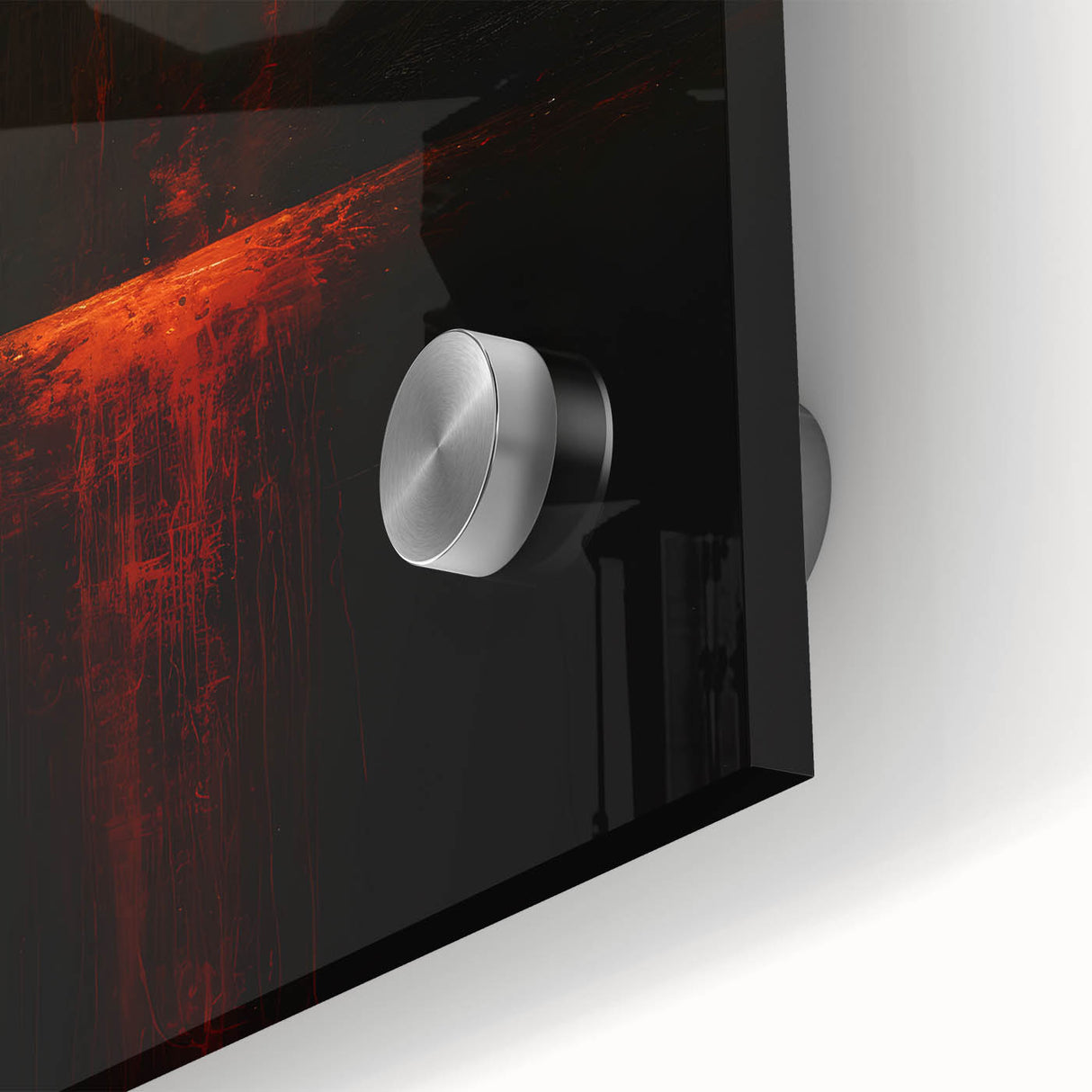 Abstract wall art featuring vibrant strokes in shades of blue, yellow, and red, printed on acrylic glass, showcasing a modern artistic design for contemporary decor.