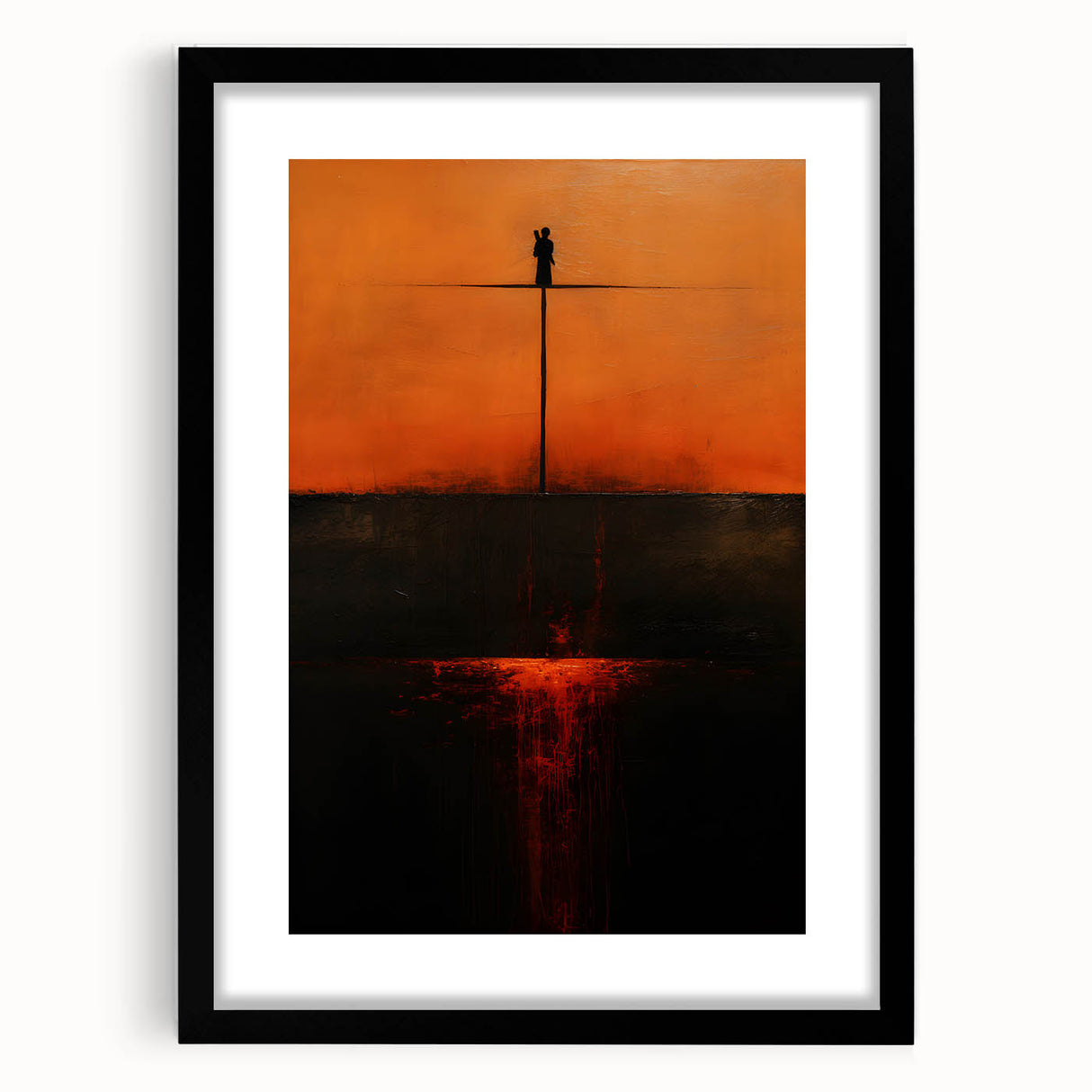 Abstract strokes wall art featuring bold black and white colors in a modern frame with mat, ideal for contemporary home decor and artistic expression.