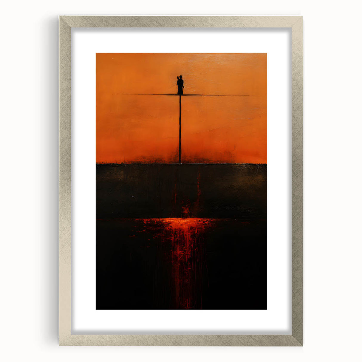 Abstract wall art featuring colorful strokes in a modern design, framed with a silver mat, showcasing vibrant hues and artistic flair, perfect for contemporary decor.