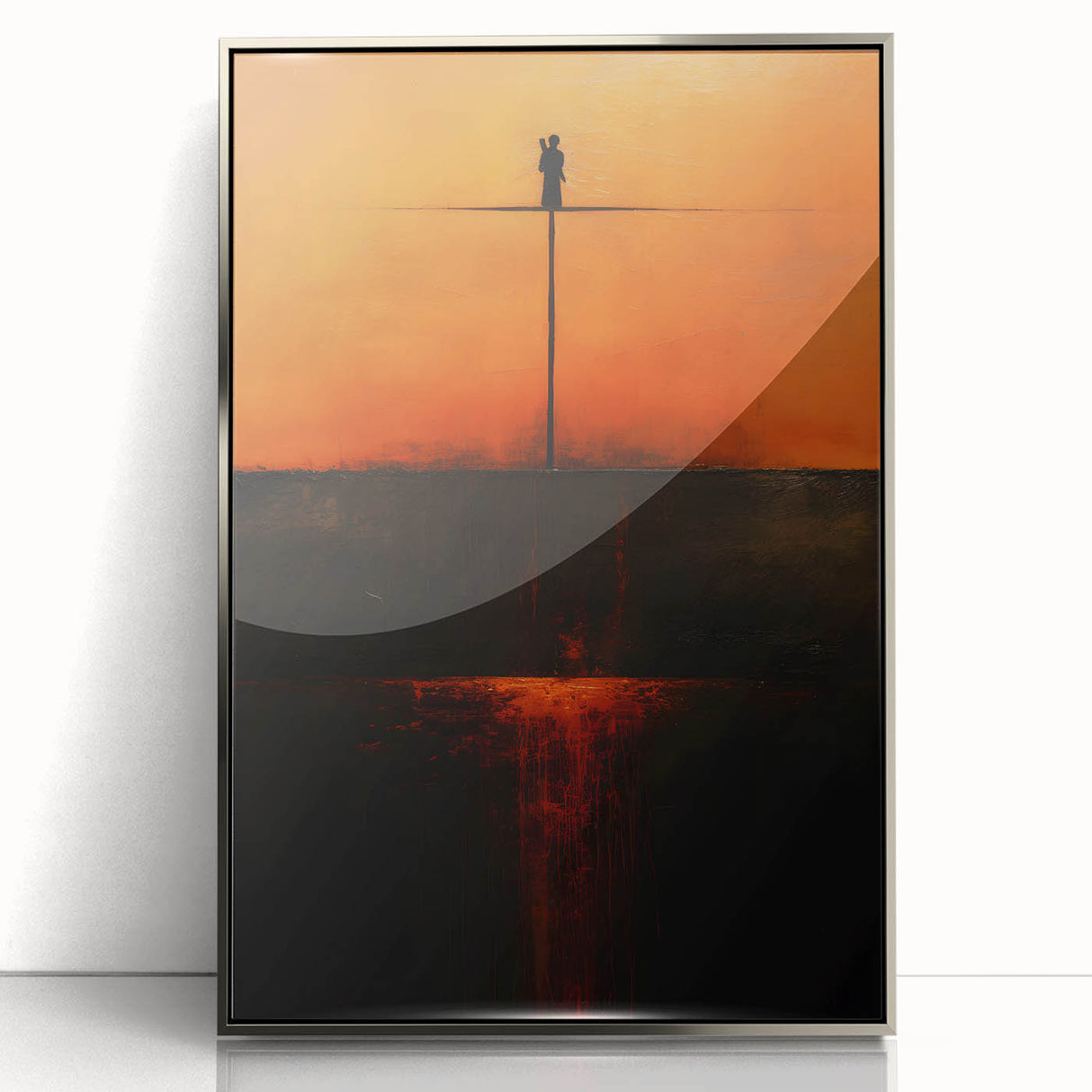 Framed abstract wall art featuring silver strokes on a sleek acrylic background, ideal for modern decor and enhancing interior spaces with elegance.