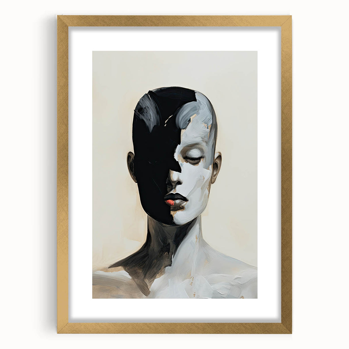 Acrylic Dining Room Artwork - Black, White & Beige Modern Portrait