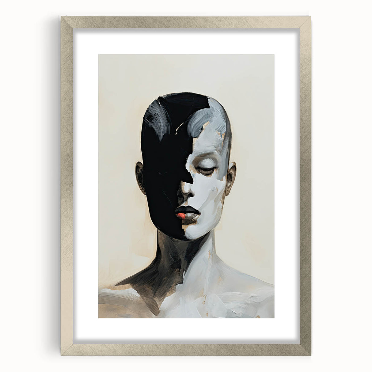 Acrylic Dining Room Artwork - Black, White & Beige Modern Portrait