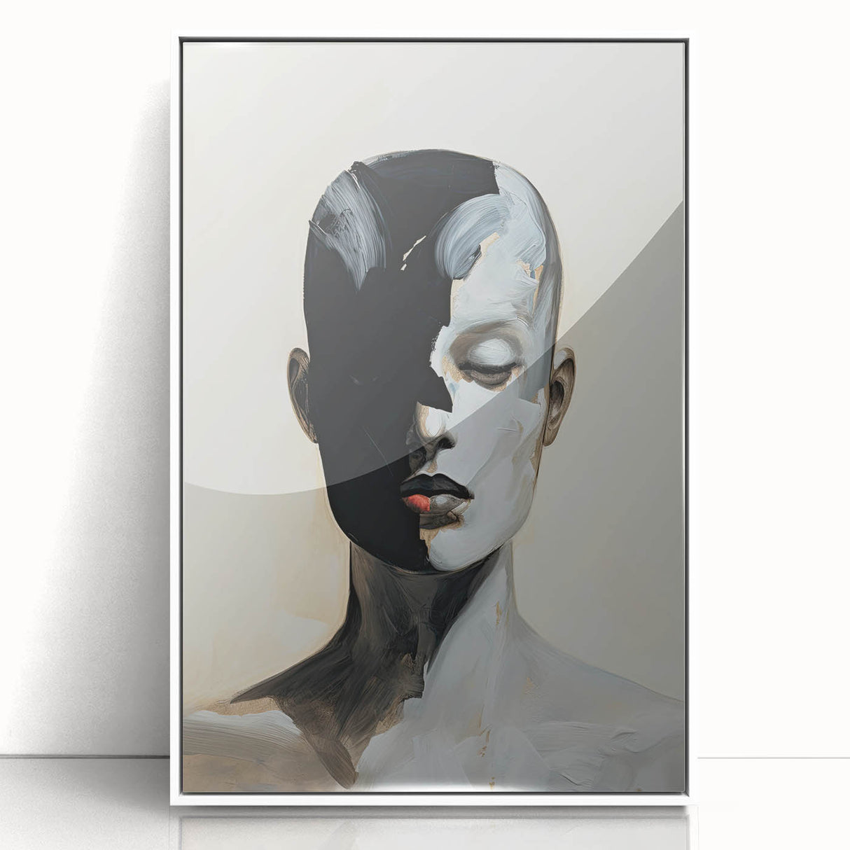 Acrylic Dining Room Artwork - Black, White & Beige Modern Portrait