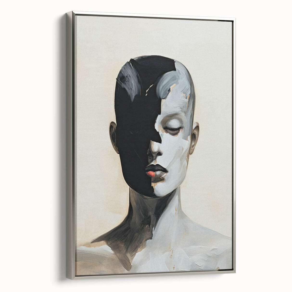 Acrylic Dining Room Artwork - Black, White & Beige Modern Portrait