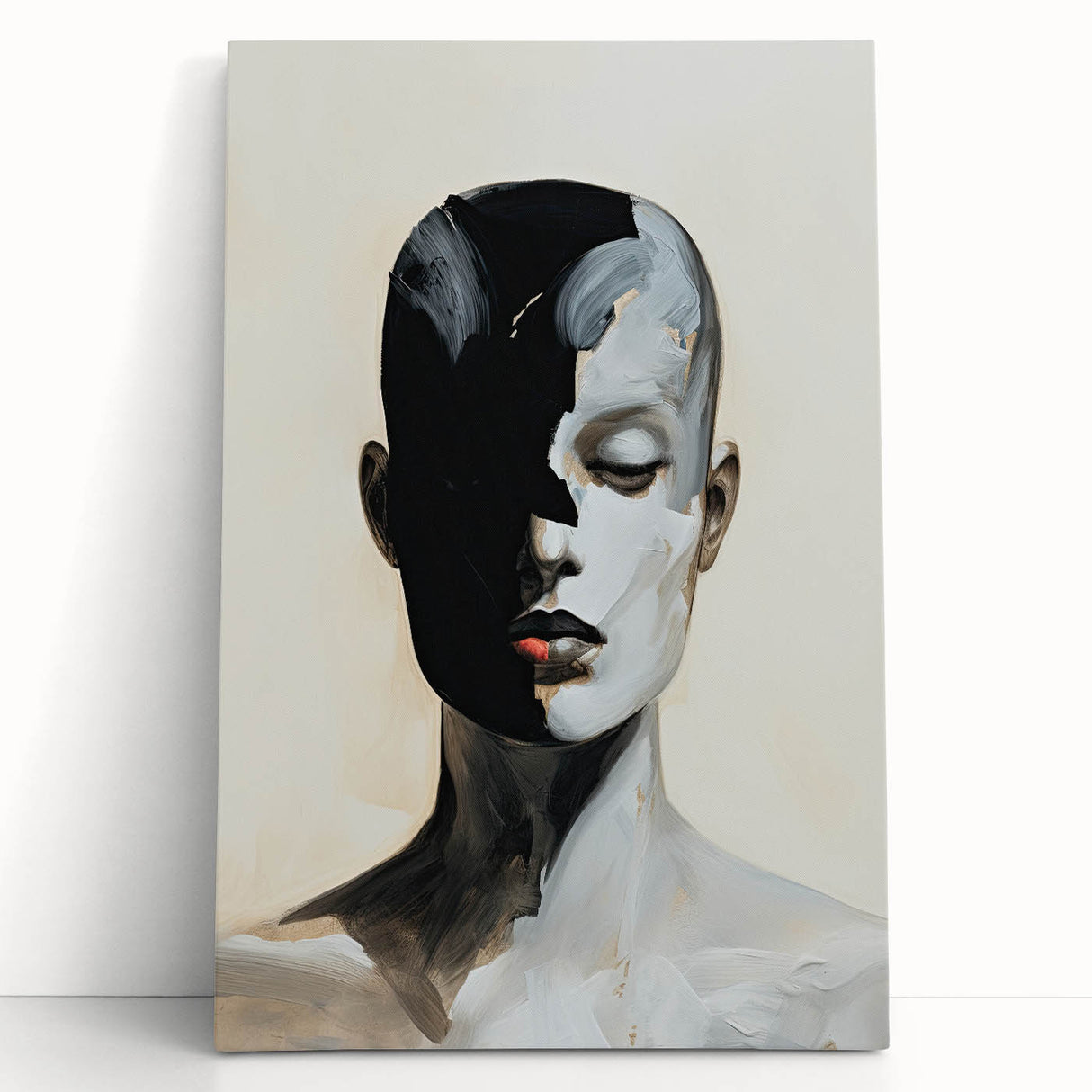 Acrylic Dining Room Artwork - Black, White & Beige Modern Portrait