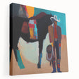 Abstract figurative wall art on a stretched canvas, displaying vibrant colors and dynamic shapes, perfect for contemporary home decor. Side view shows canvas thickness and quality finish, enhancing any art collection.