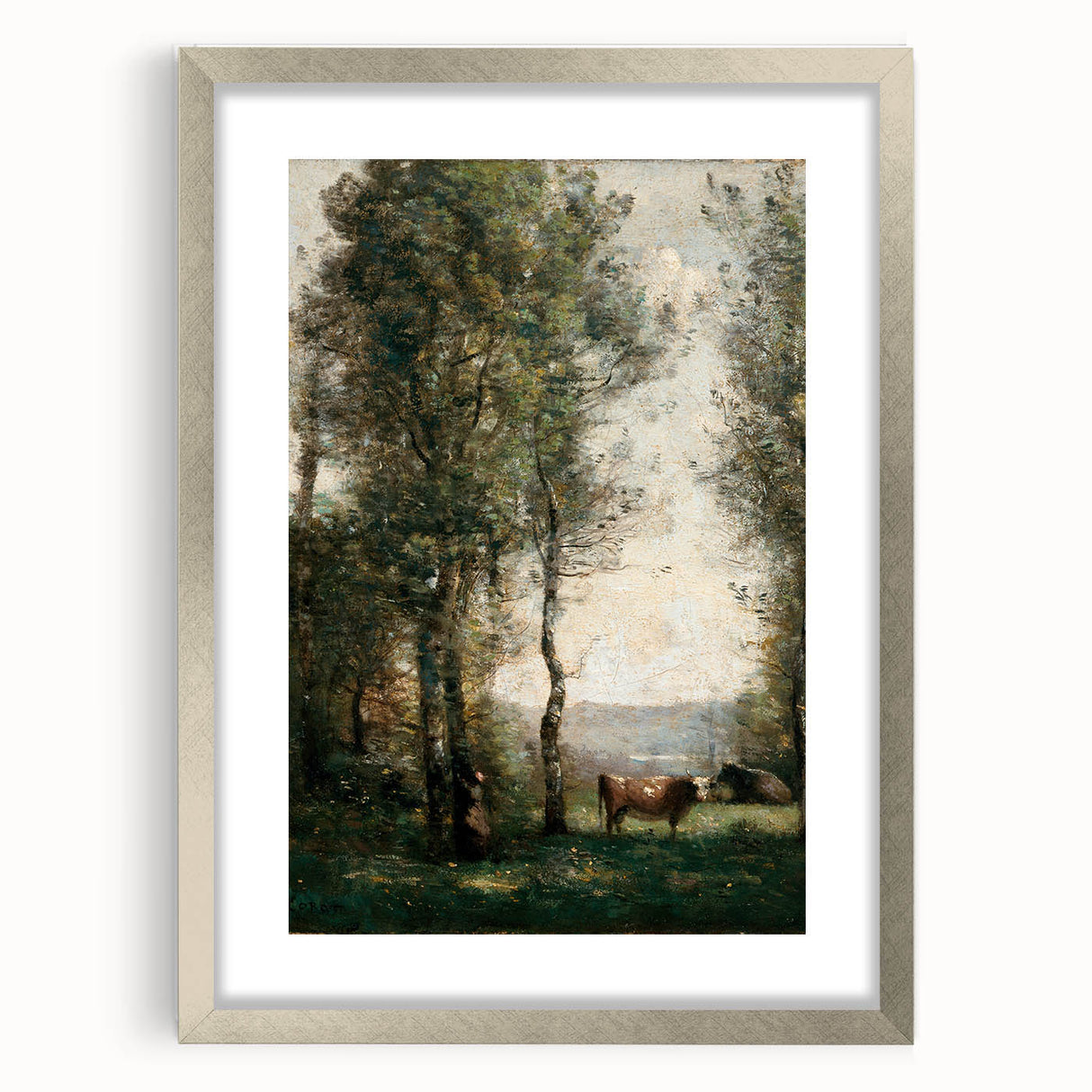 Wooded Landscape with Cows by Jean-Baptiste Corot - Classic Art Print