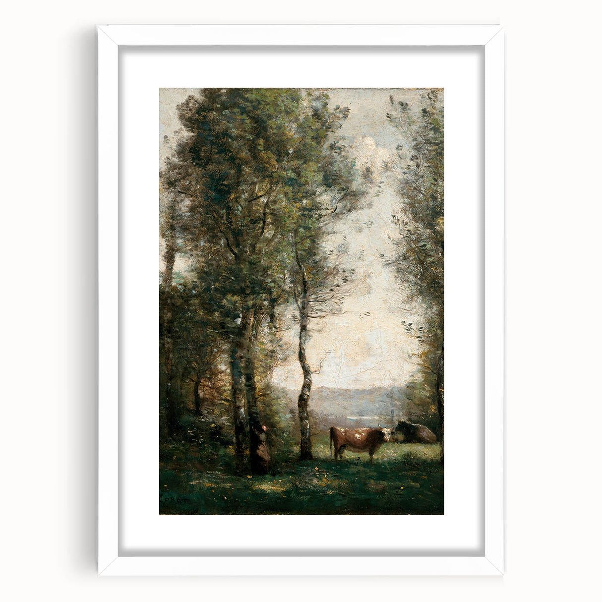 Wooded Landscape with Cows by Jean-Baptiste Corot - Classic Art Print