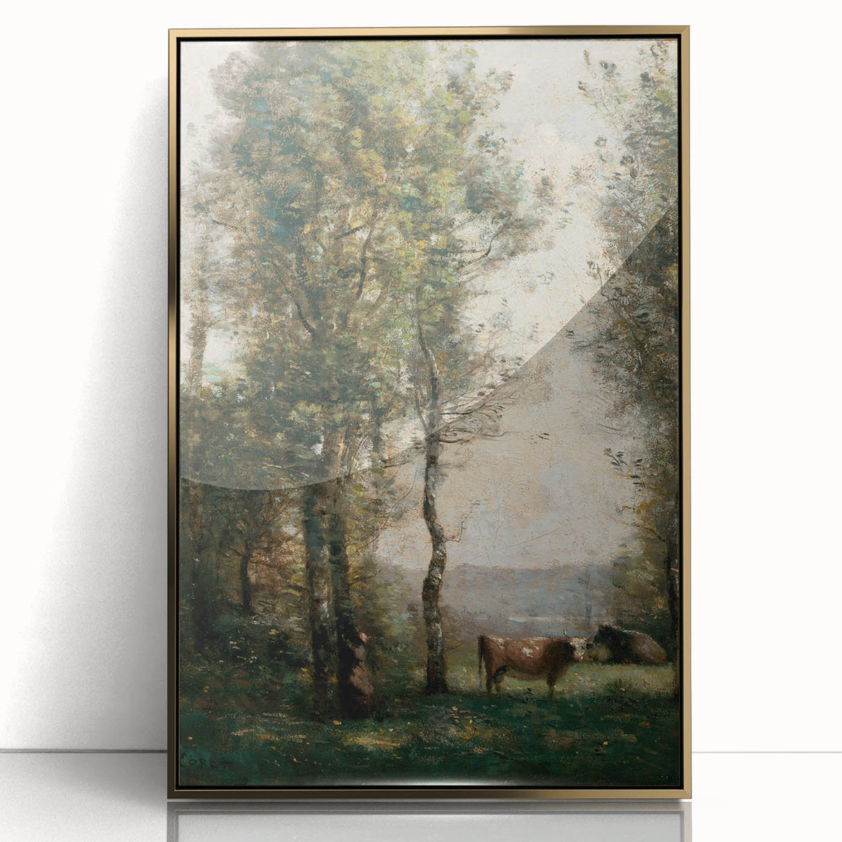 Wooded Landscape with Cows by Jean-Baptiste Corot - Classic Art Print