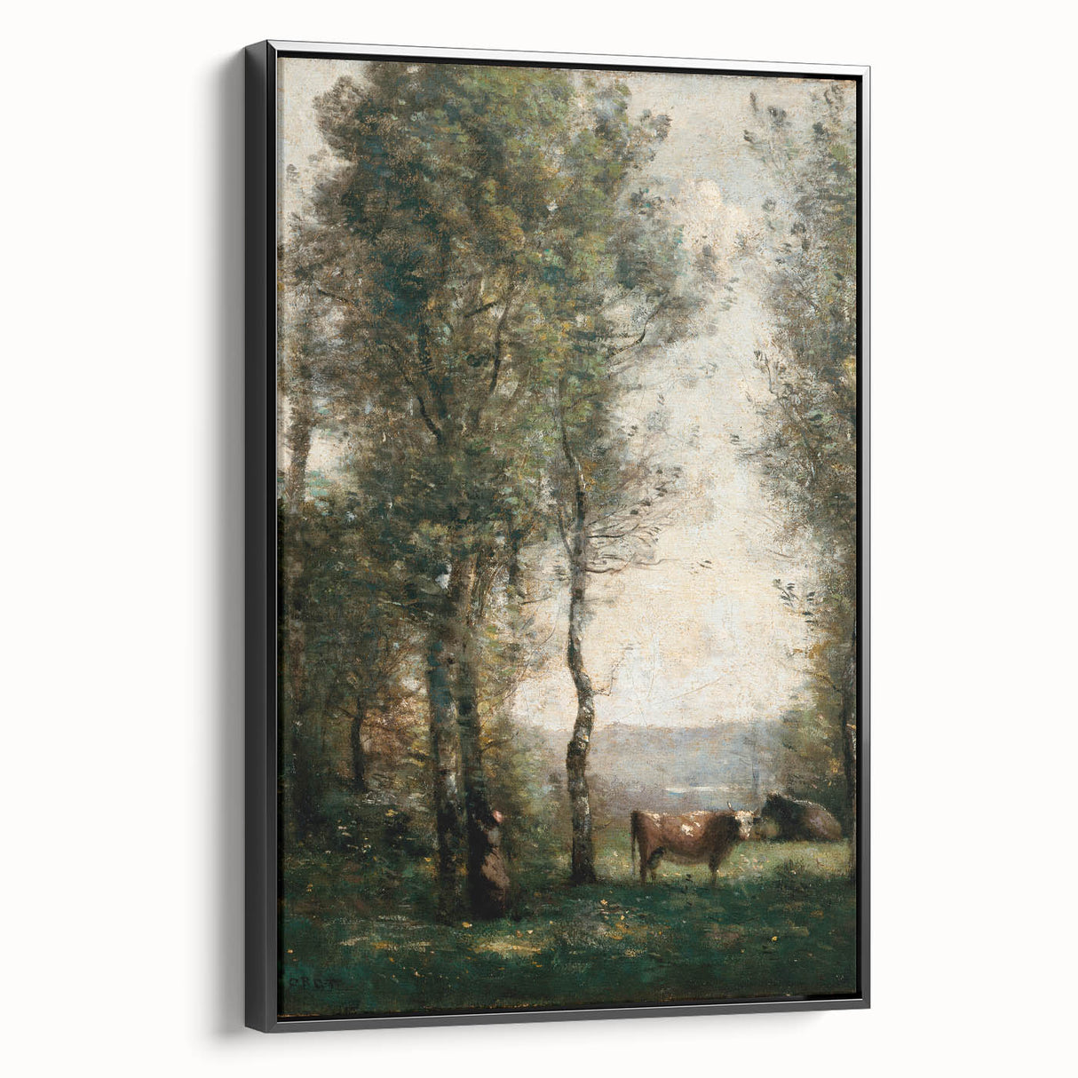 Wooded Landscape with Cows by Jean-Baptiste Corot - Classic Art Print