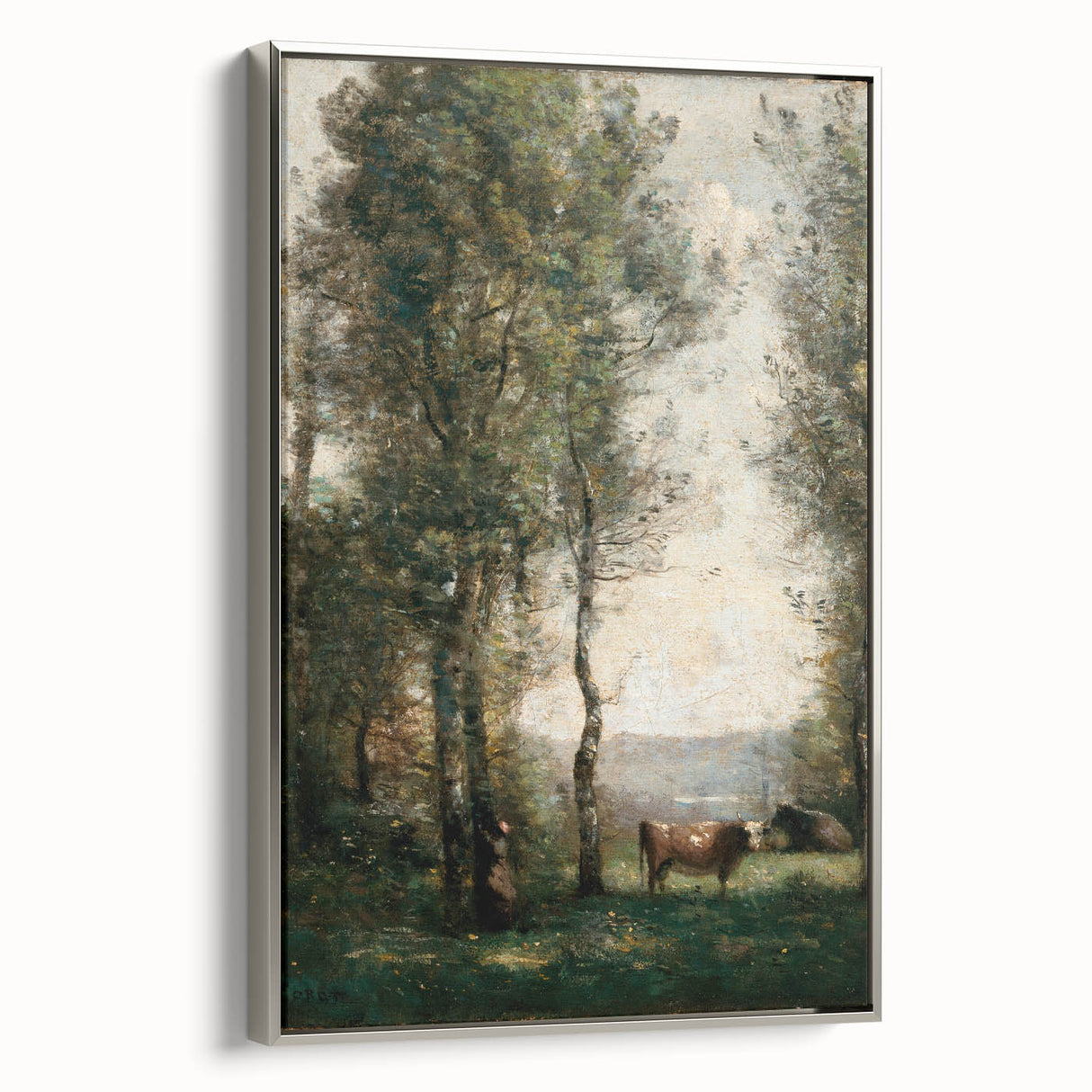 Wooded Landscape with Cows by Jean-Baptiste Corot - Classic Art Print