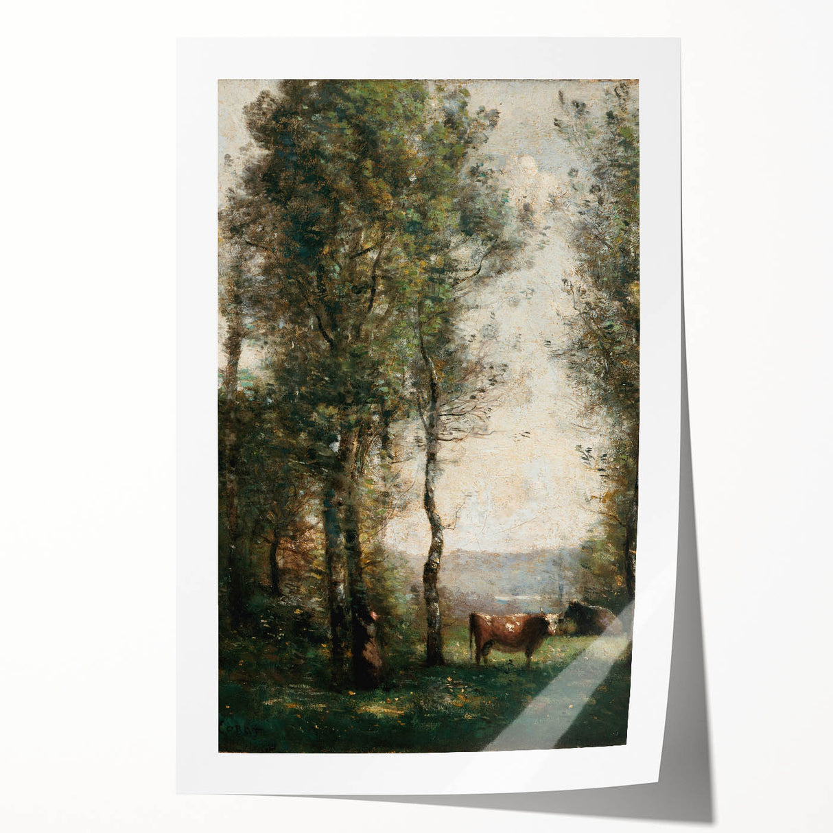 Wooded Landscape with Cows by Jean-Baptiste Corot - Classic Art Print
