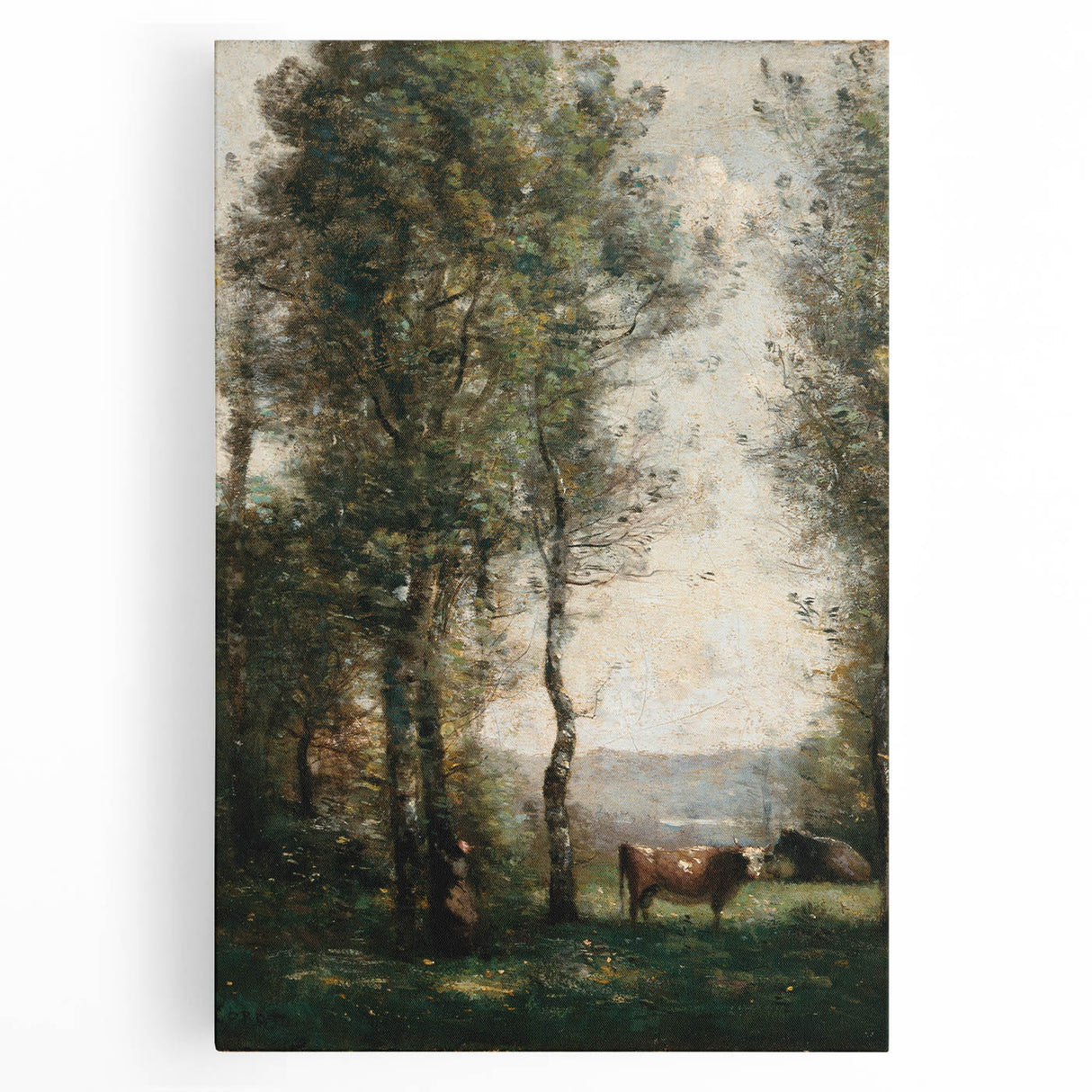 Wooded Landscape with Cows by Jean-Baptiste Corot - Classic Art Print