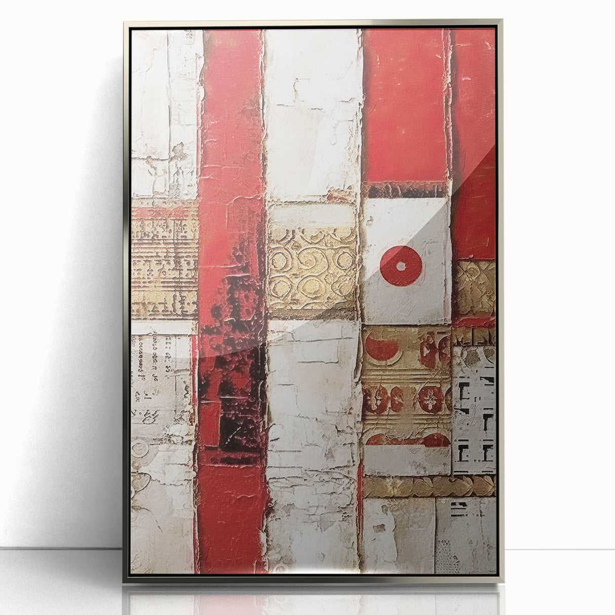 Framed abstract strokes wall art in silver acrylic, showcasing vibrant colors and dynamic brushwork. Ideal for modern home decor, adding elegance and creativity to any space.