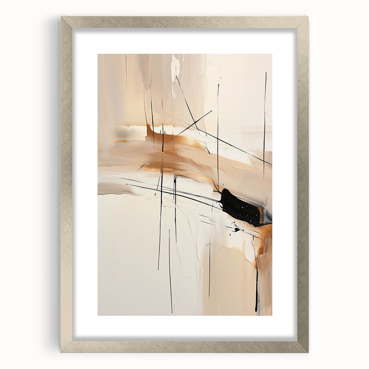 Custom Dining Room Wall Décor - Abstract Beige, Gold & Black Art