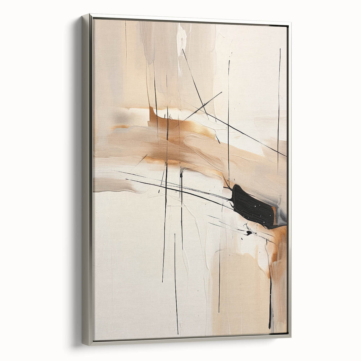 Custom Dining Room Wall Décor - Abstract Beige, Gold & Black Art