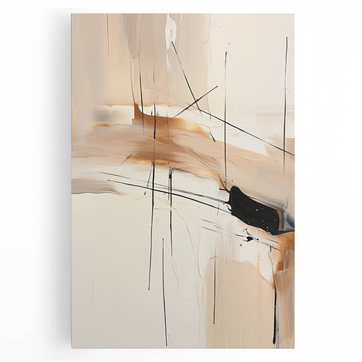 Custom Dining Room Wall Décor - Abstract Beige, Gold & Black Art