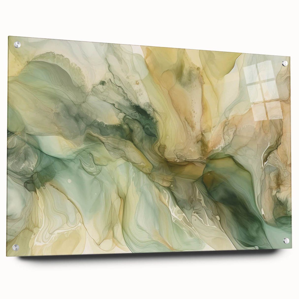 Abstract strokes wall art displayed in a side view, showcasing vibrant colors and intricate design details within an acrylic glass frame, secured with stylish pins.
