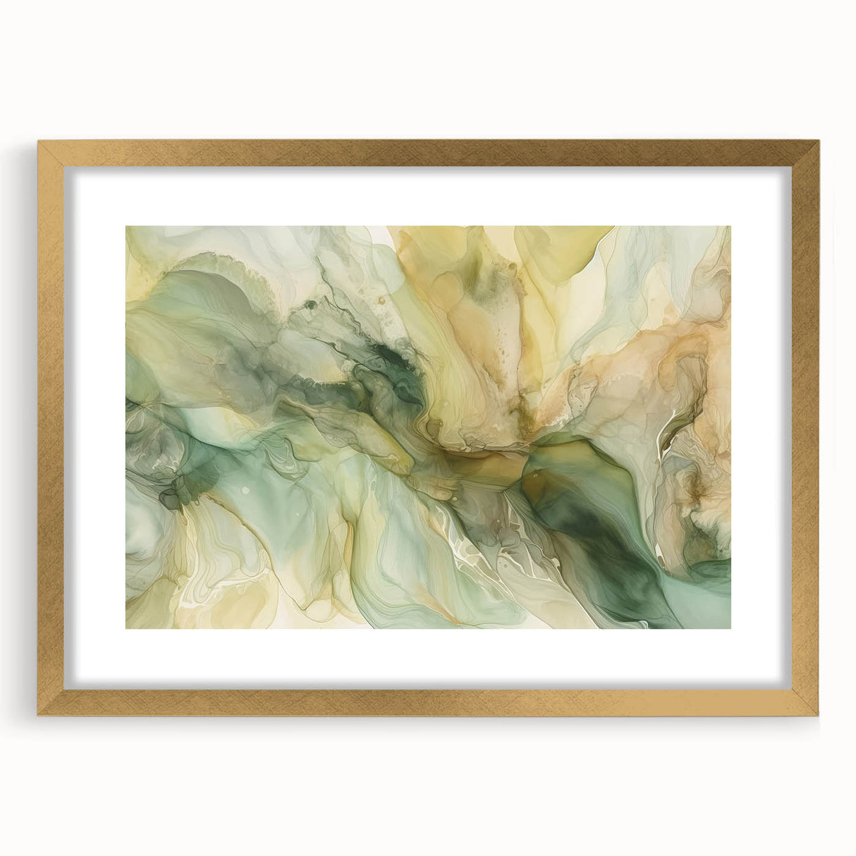 Abstract wall art featuring colorful strokes and gold accents, framed with a matte finish for an elegant touch. Perfect for modern home decor or office spaces.