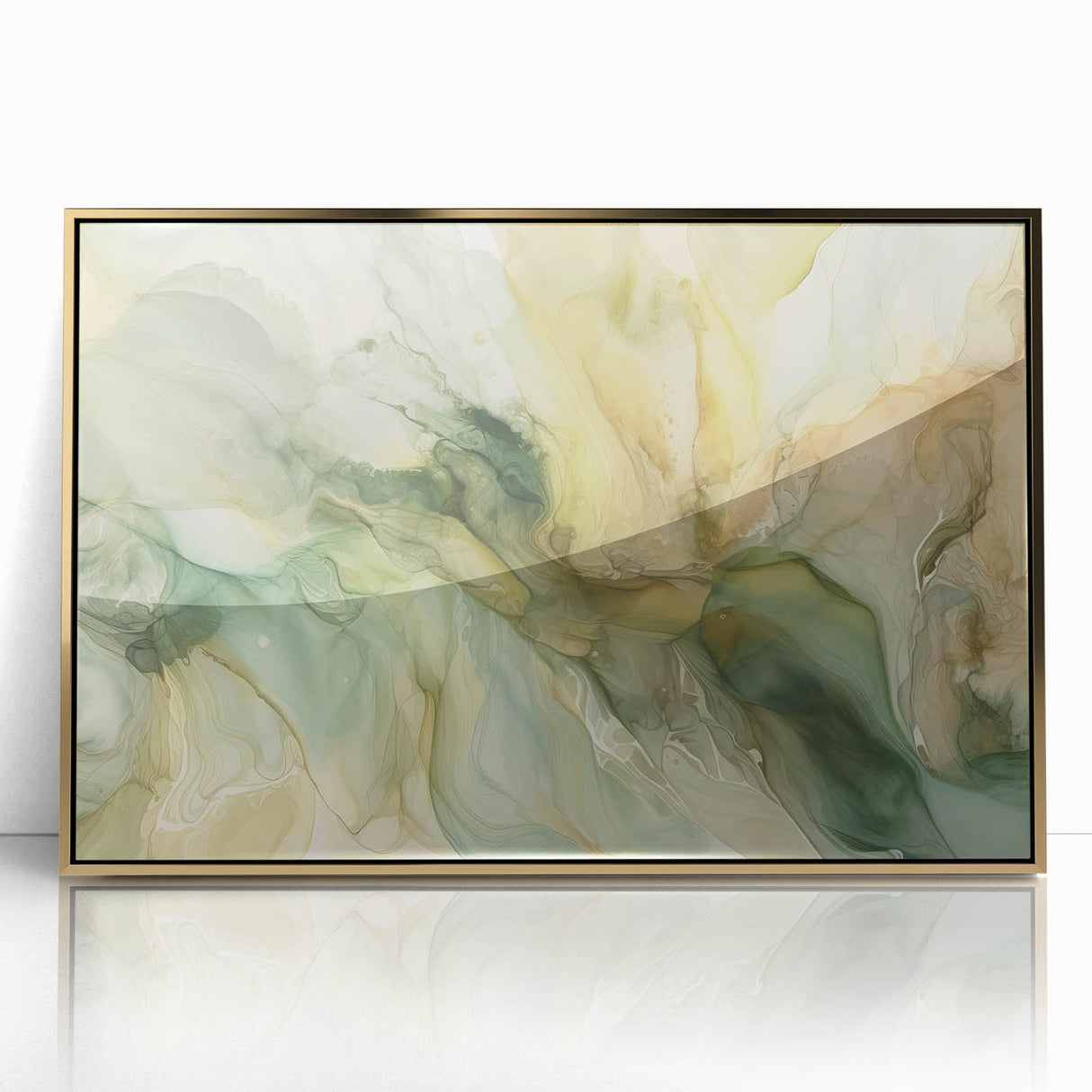 Framed abstract wall art featuring gold acrylic strokes on a textured background, perfect for modern decor and enhancing living spaces with elegance.